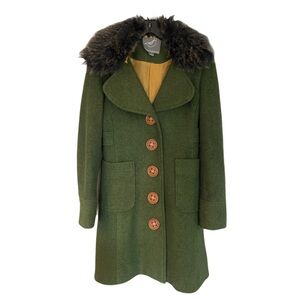 Hunter Green Coat with Wooden Buttons